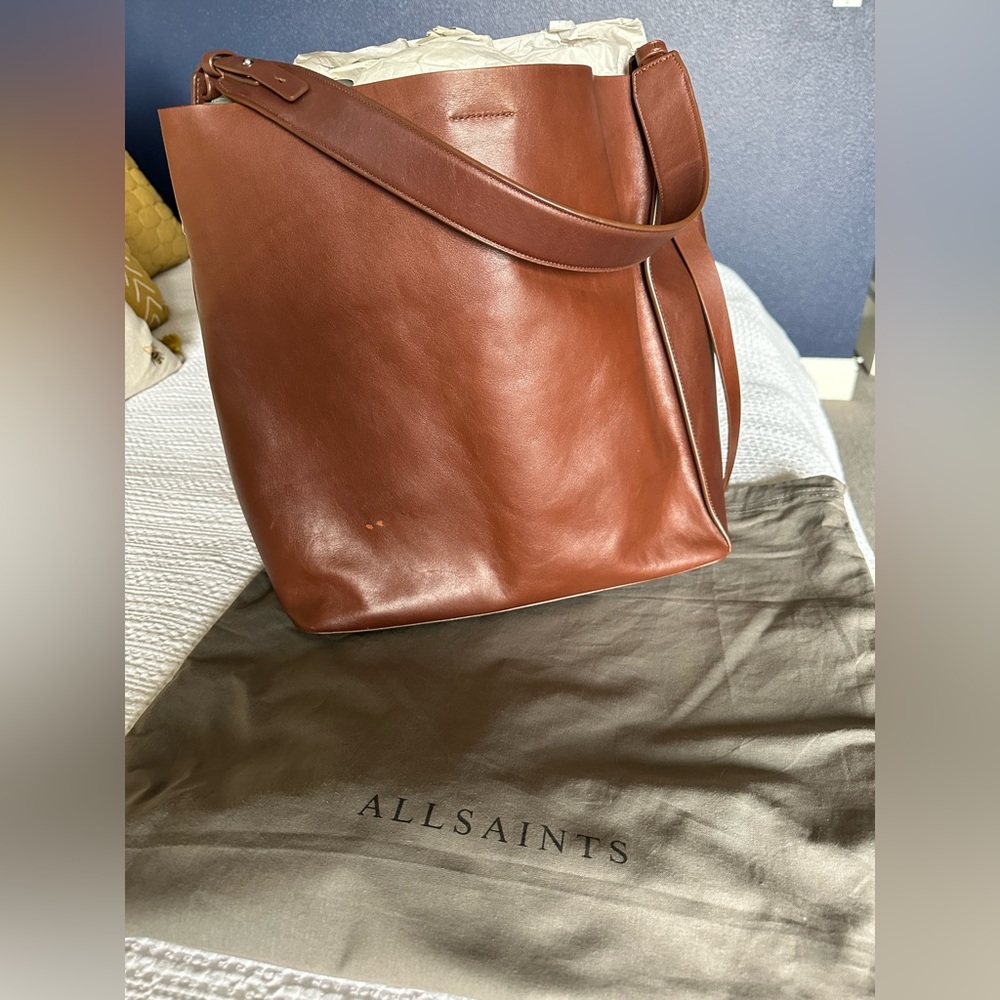 All Saints Paradise North South Bag in Tan/Dark Chicolate